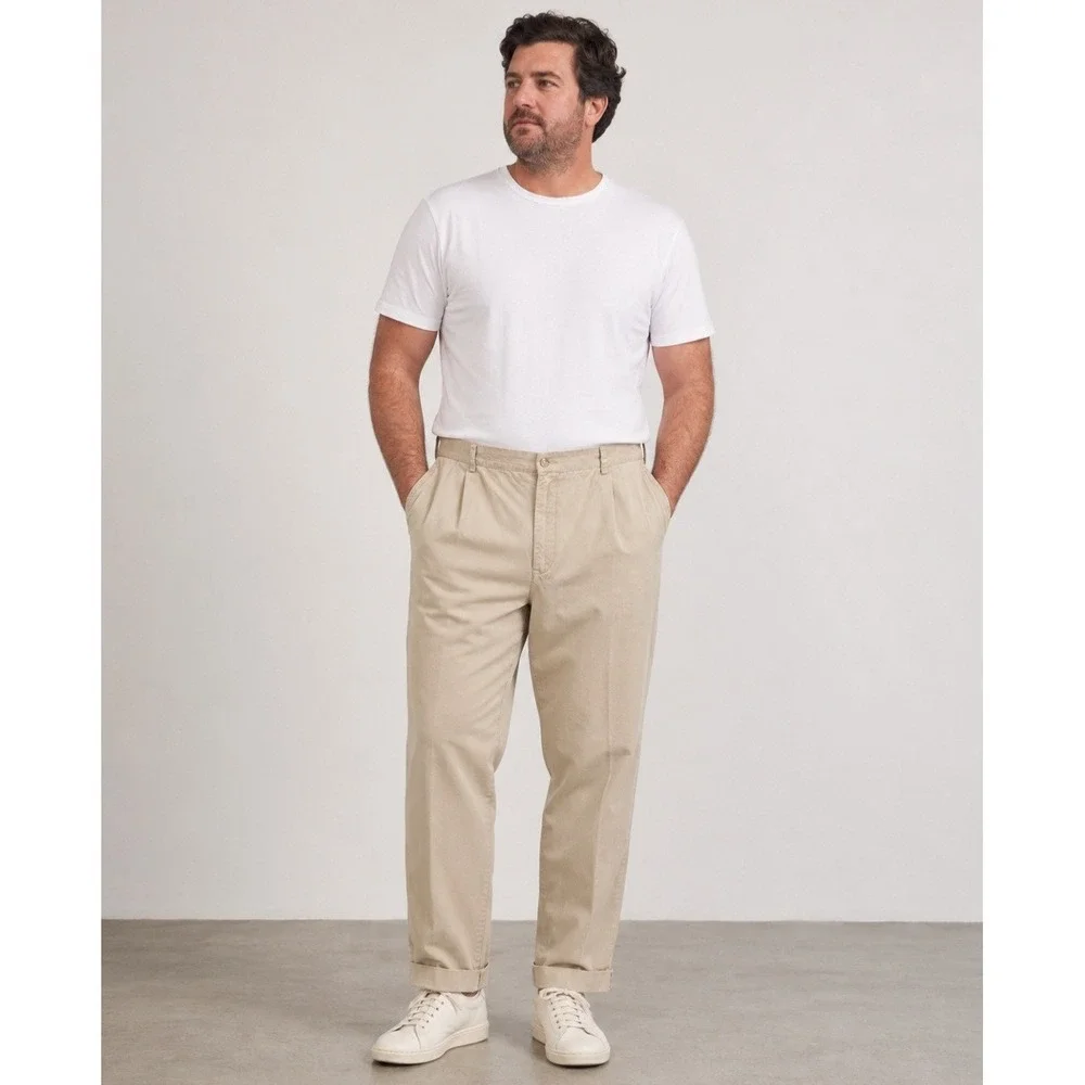 VTG Polo Ralph Lauren Hammond Pant 38x32 Tan Khaki Pleated Chino 90s Cotton Cuff